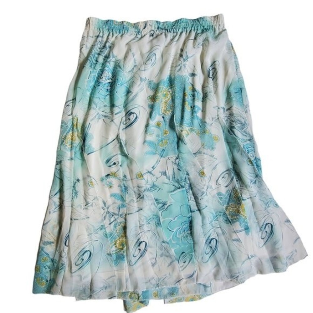 Bon Worth blue green white yellow flowy Y2K vintage floral print skirt sz L - Picture 2 of 9